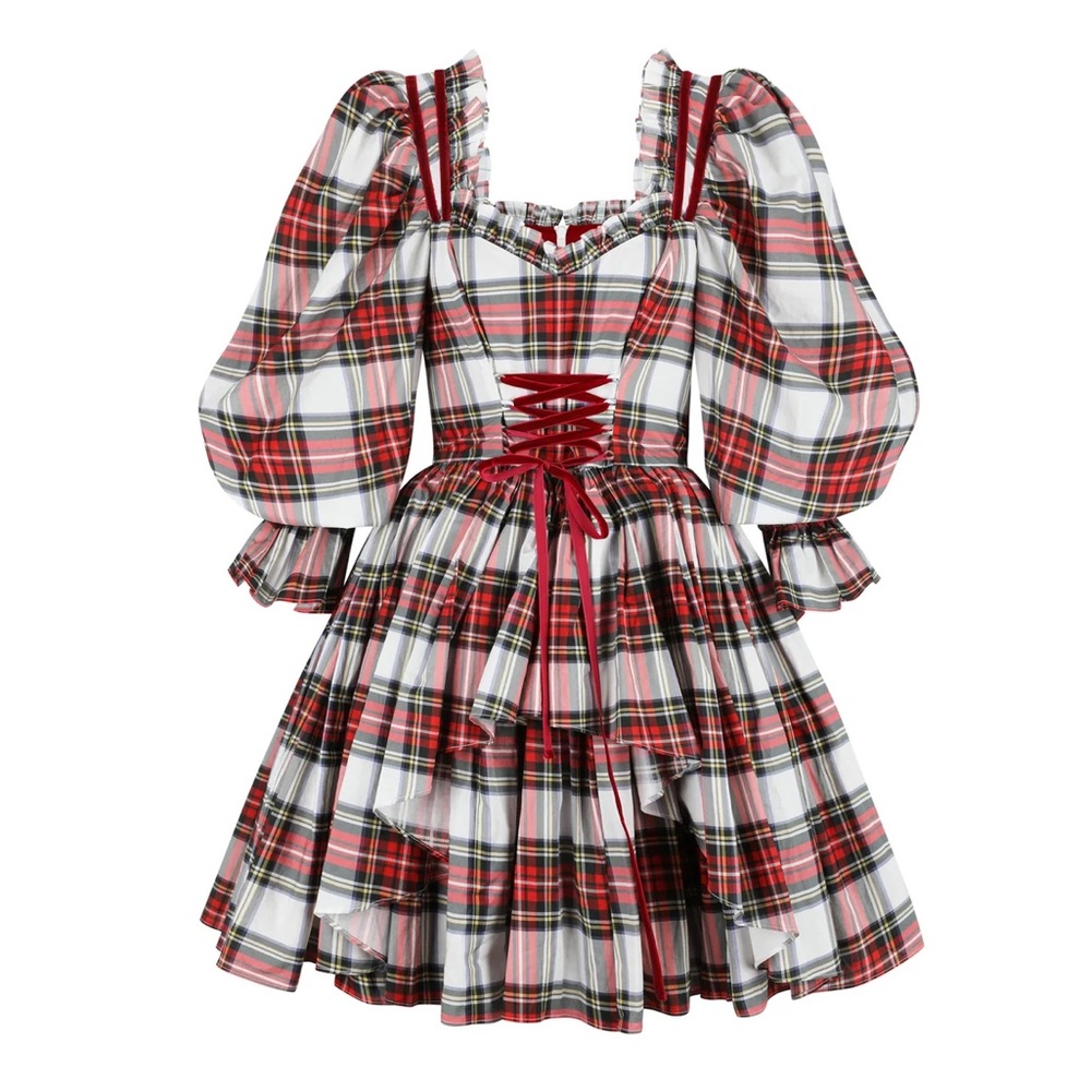 Selkie Oktoberfest Edinburgh Wish Plaid Corset Puff Sleeve Christmas Dress
